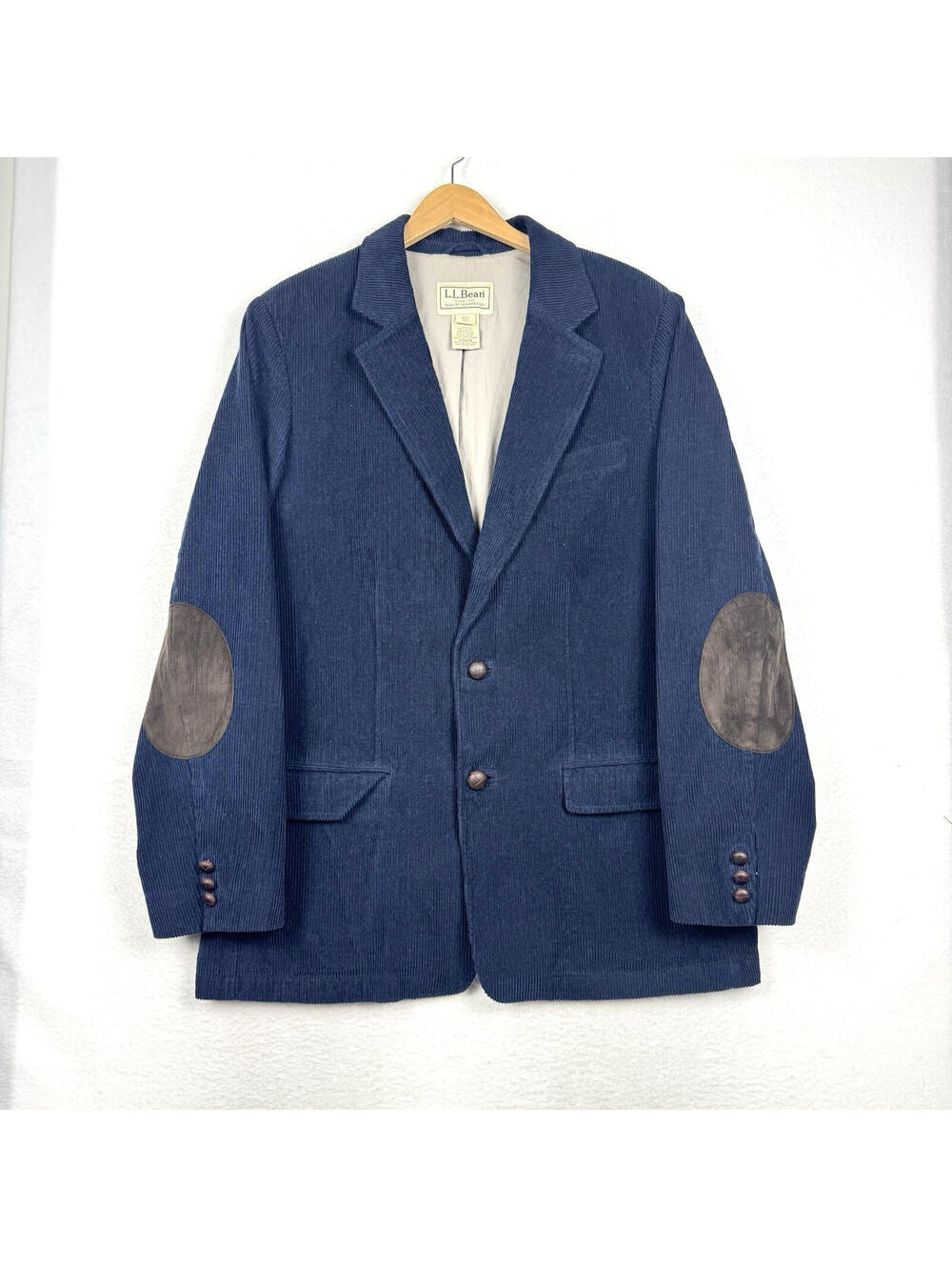 Vintage LL Bean Mens 44 Long Wool Navy Corduroy Elbow Patch Coat Blazer